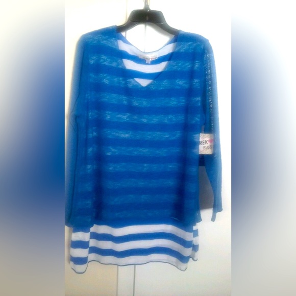 Derek Heart Plus Red 2 in 1 Polyester stretch l/sleeve knit shirt /top 3X - Picture 3 of 4